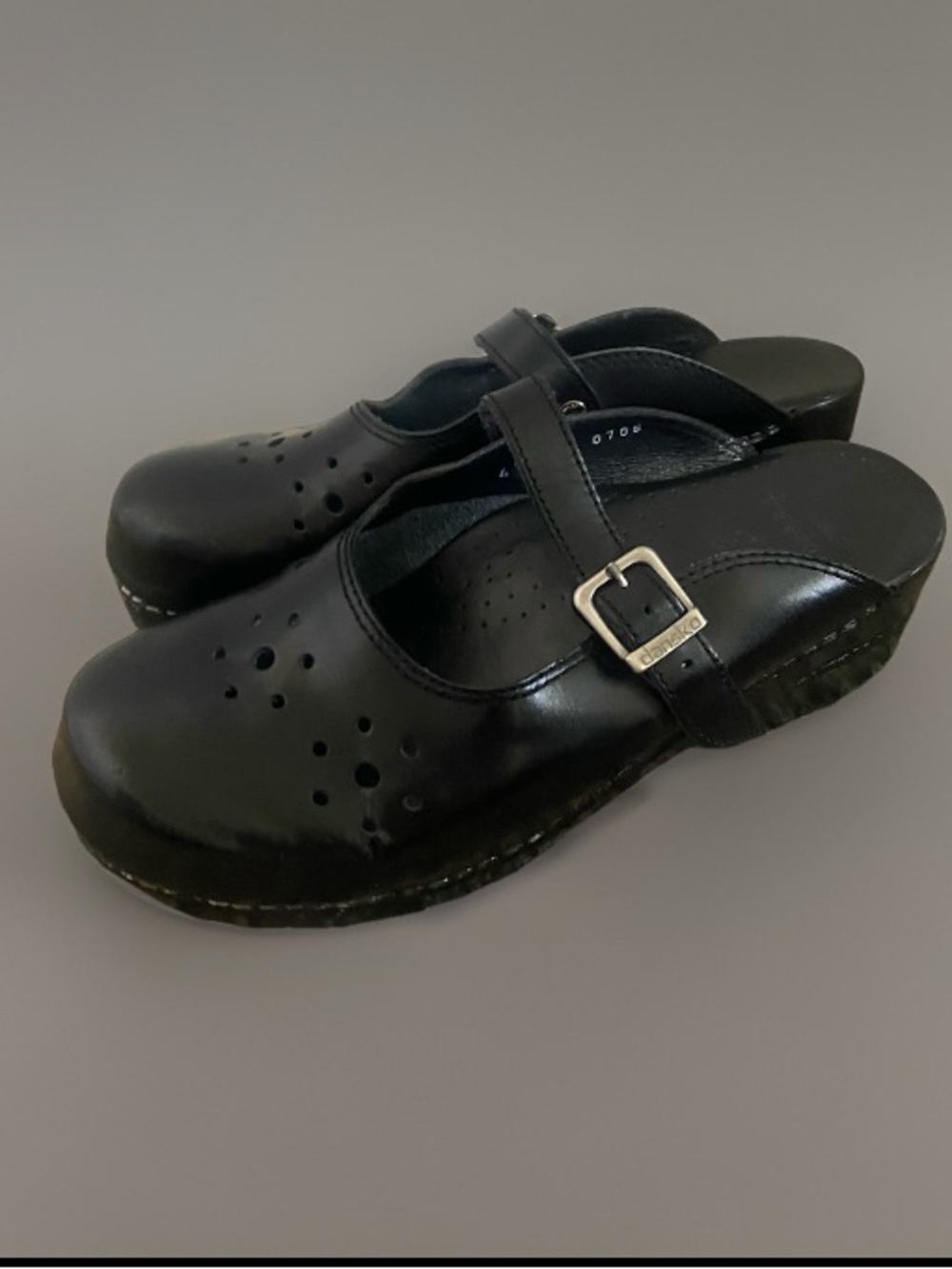 DANSKO Merrie Clogs Mary Jane Buckle Mules Slides Black Leather Size 41